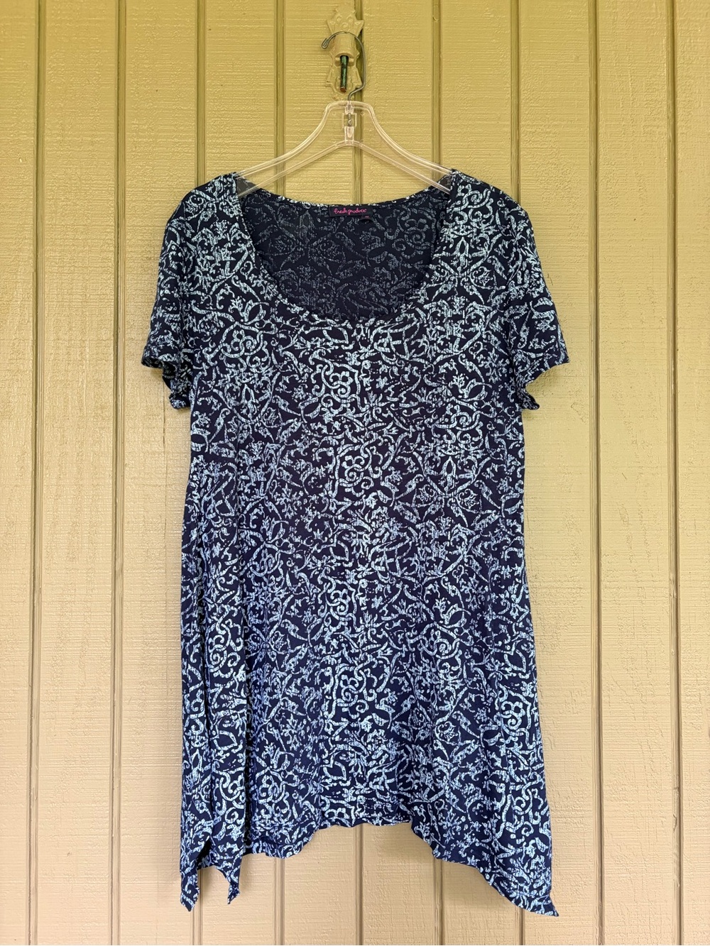 Fresh Produce Navy Blue Batik Sharkbite Hem Tunic Top XXL USA 100% Cotton